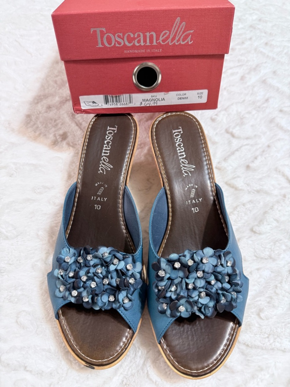 Toscanella Blue Floral Slide Sandals Made in Italy - size 10 - New in Box